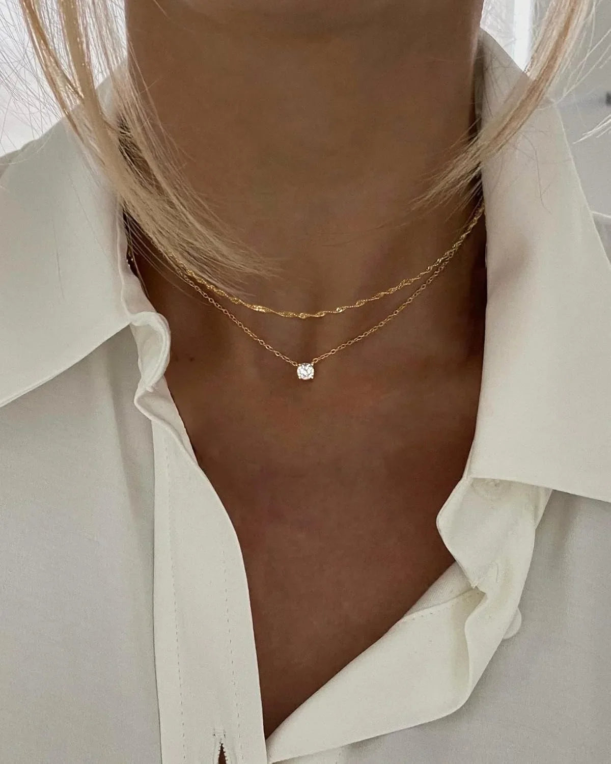 Collares de diamantes para mujer, gargantilla de oro K/plata esterlina, collares de joyería chapados en oro simples para regalos de mujer