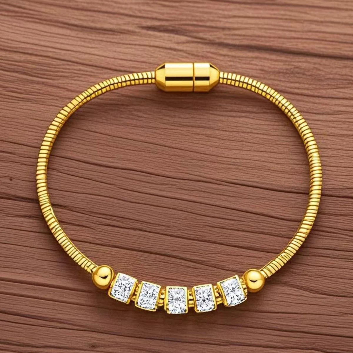 Pulsera Magnética Dorada con Cristales para Mujer