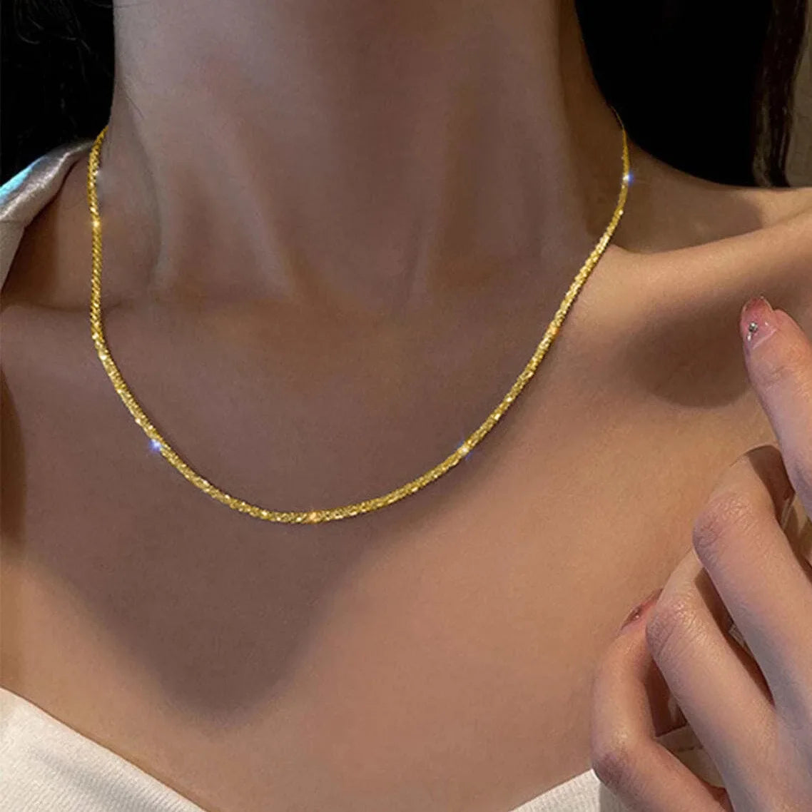 Collar brillante de Color plateado para mujer, gargantilla de cadena de clavícula a la moda, accesorios de joyería para fiesta y boda coreanos para niñas