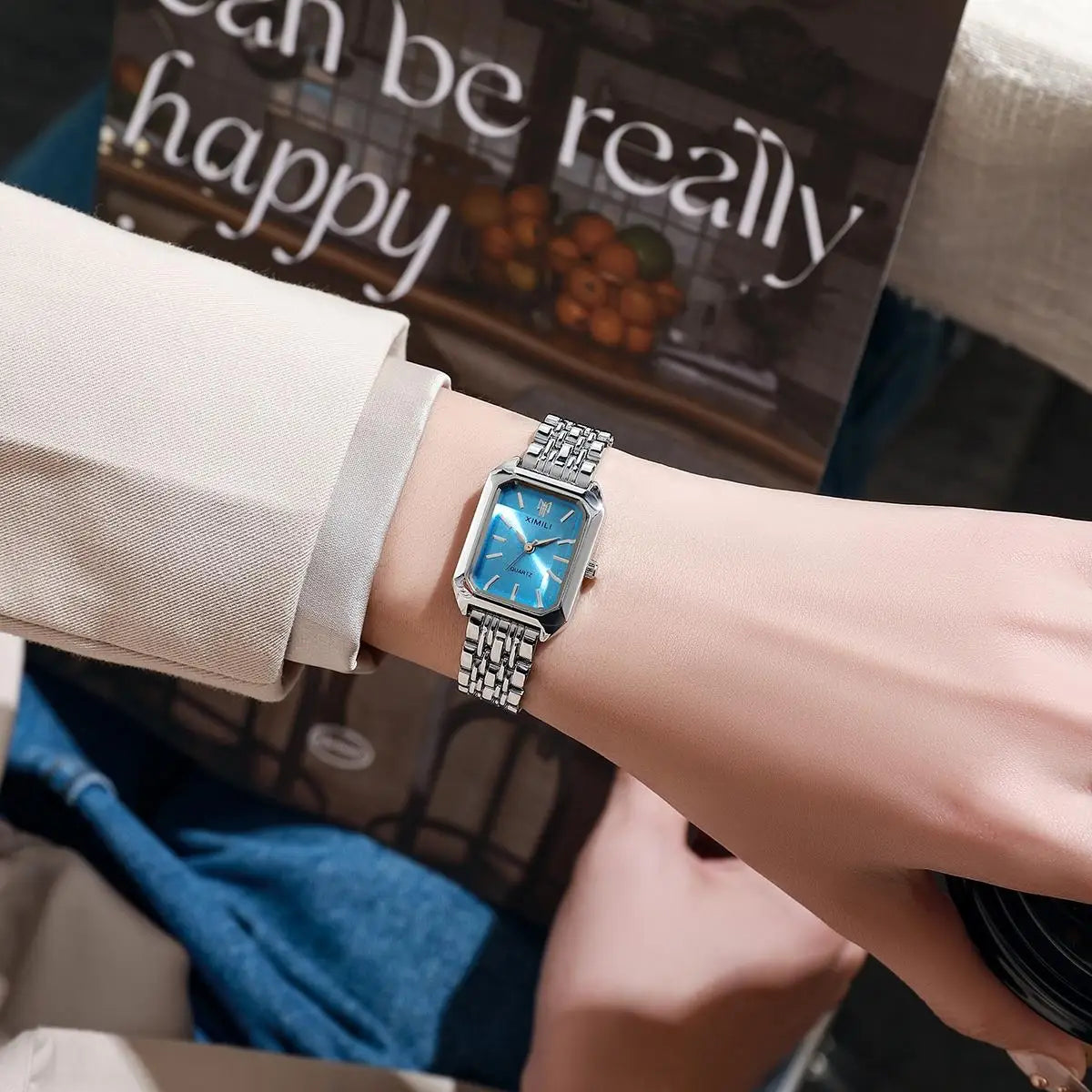 Reloj clásico de moda con pulsera de cinco cuentas, reloj cuadrado de moda para mujer, esencial de diosa