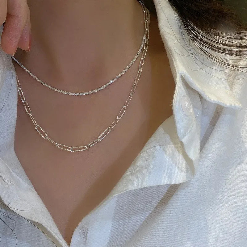 Collar brillante de Color plateado para mujer, gargantilla de cadena de clavícula a la moda, accesorios de joyería para fiesta y boda coreanos para niñas