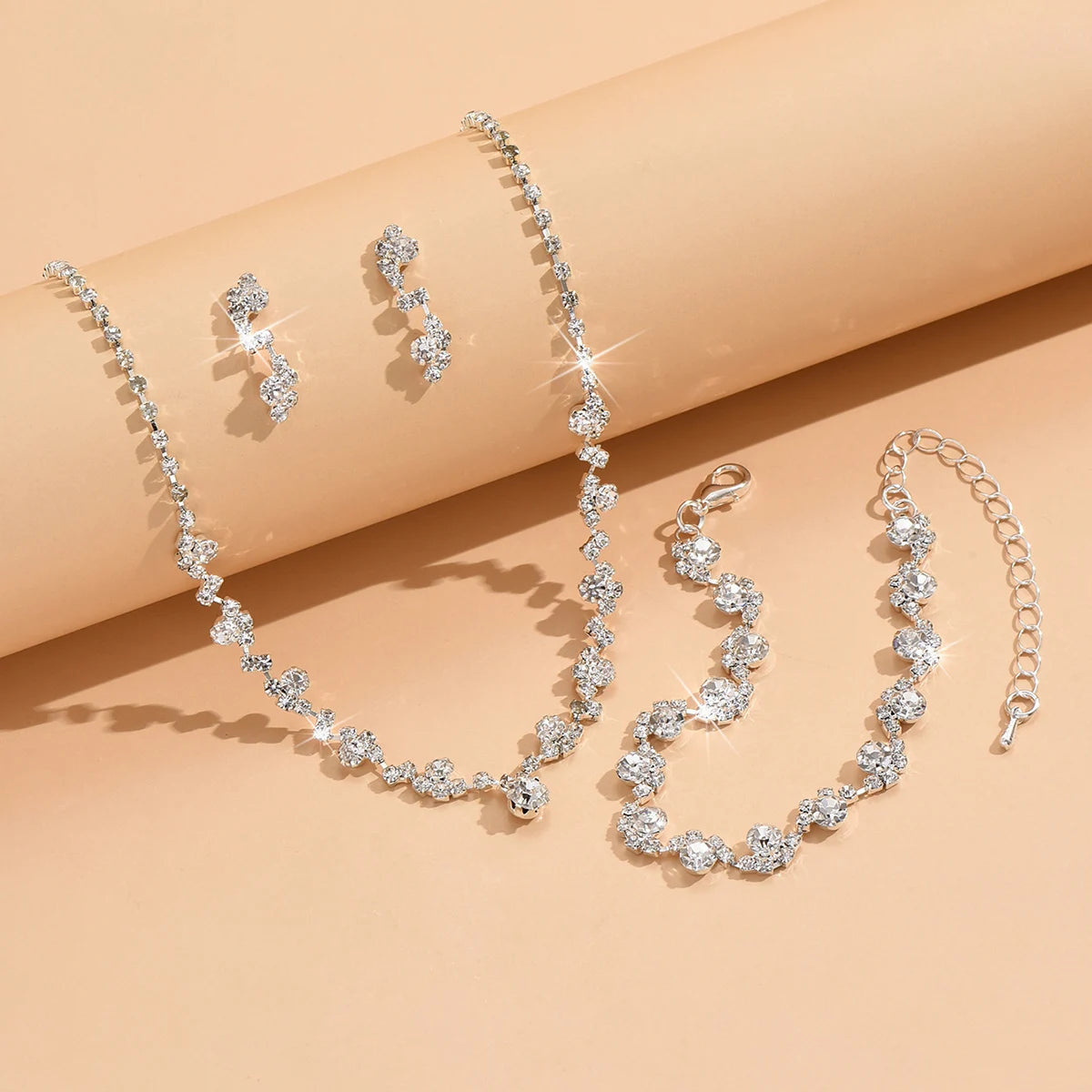 Colar Flor com Brincos e Conjunto de Pulseiras, Acessórios Femininos para Casamento, 4 Peças