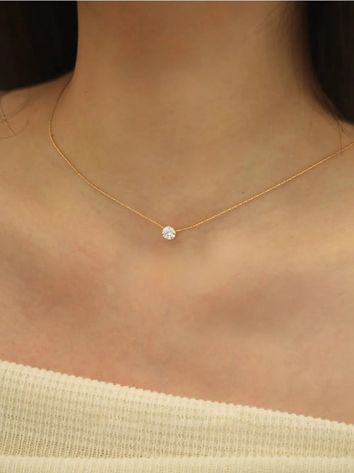 Peri'sbox-collar con dije de circonita solitario minimalista y delicado, cadena de acero inoxidable antideslustre, collar redondo de piedra Cz transparente, nuevo