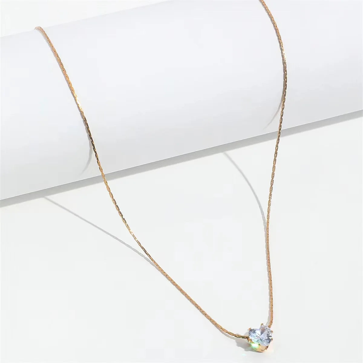 Peri'sbox-collar con dije de circonita solitario minimalista y delicado, cadena de acero inoxidable antideslustre, collar redondo de piedra Cz transparente, nuevo