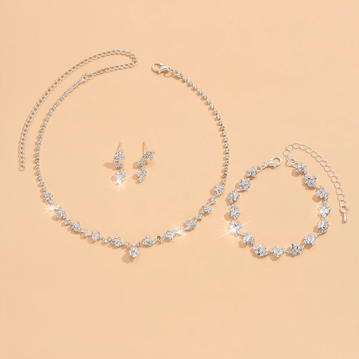 Colar Flor com Brincos e Conjunto de Pulseiras, Acessórios Femininos para Casamento, 4 Peças