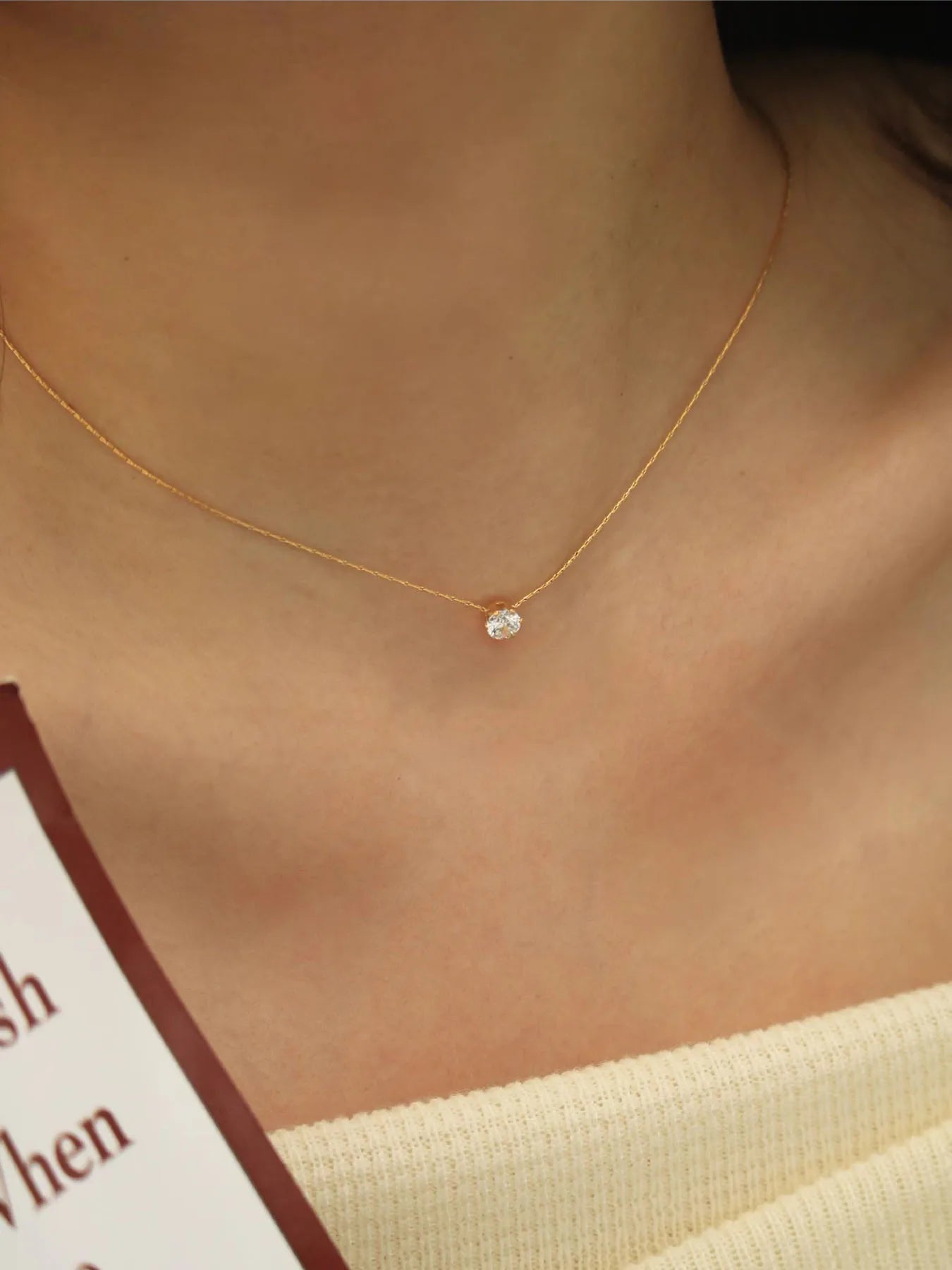 Peri'sbox-collar con dije de circonita solitario minimalista y delicado, cadena de acero inoxidable antideslustre, collar redondo de piedra Cz transparente, nuevo