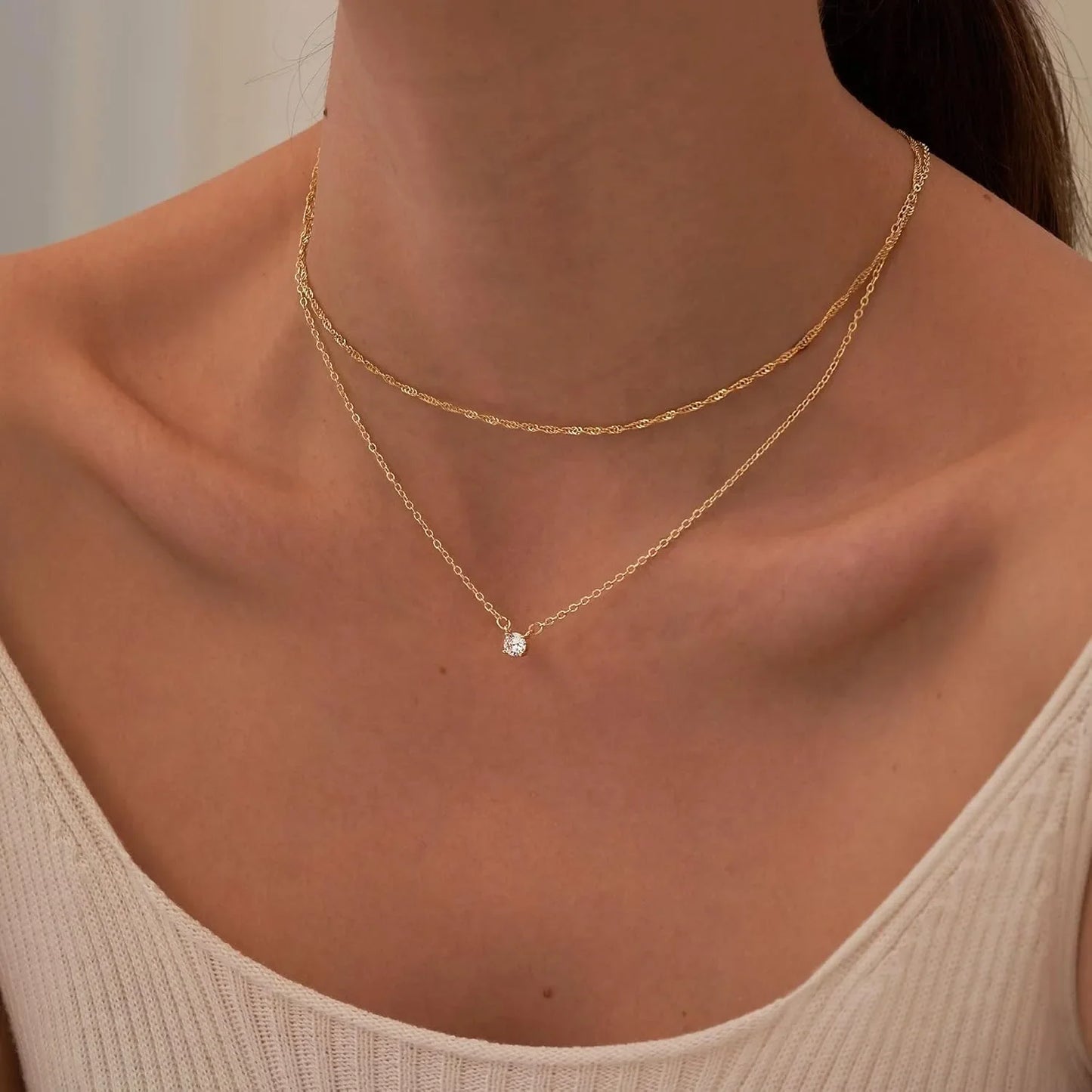 Collares de diamantes para mujer, gargantilla de oro K/plata esterlina, collares de joyería chapados en oro simples para regalos de mujer