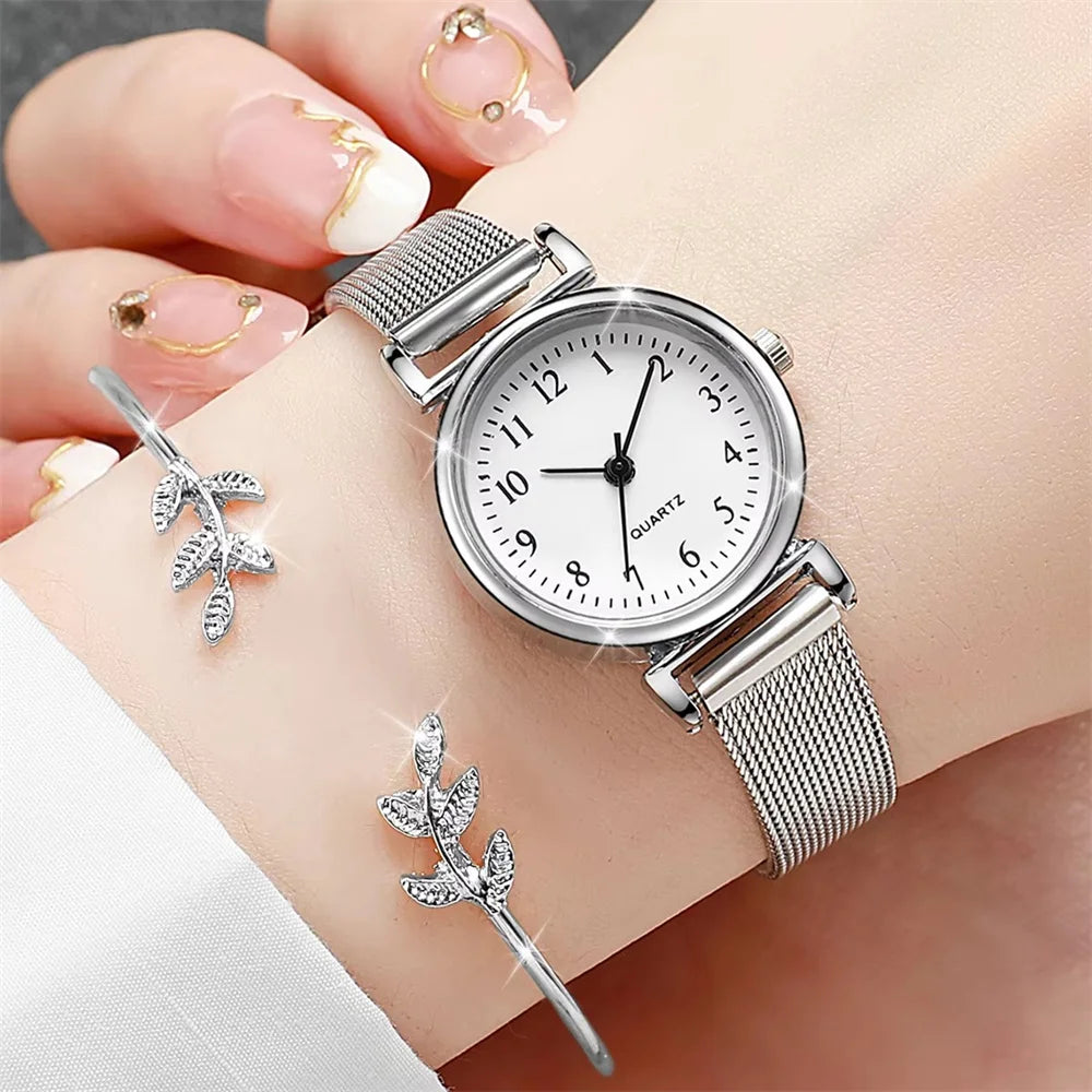 Reloj de moda para mujer, conjunto de relojes de pulsera informales, relojes de pulsera de cuarzo con esfera Simple para mujer, reloj de vestir para mujer