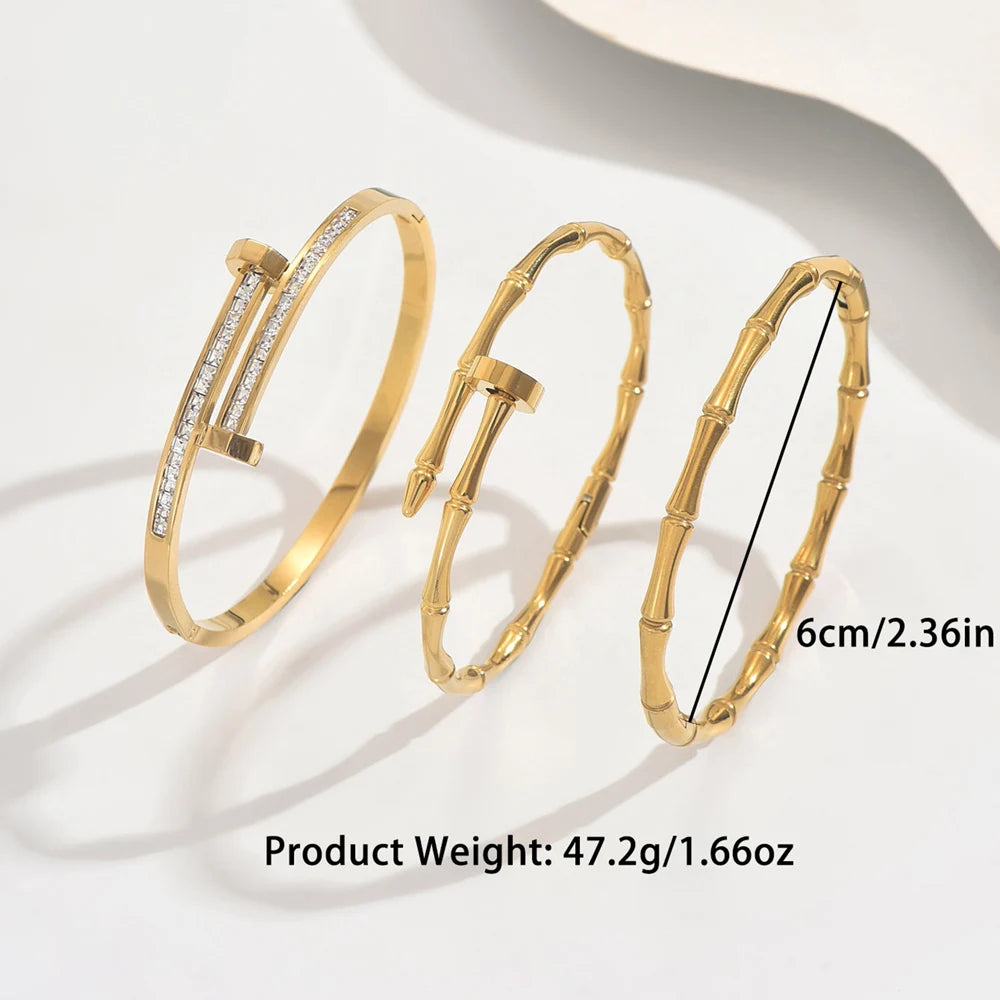 Conjunto de Pulseras de Acero Inoxidable con Trébol de Cuatro Hojas y Circonita