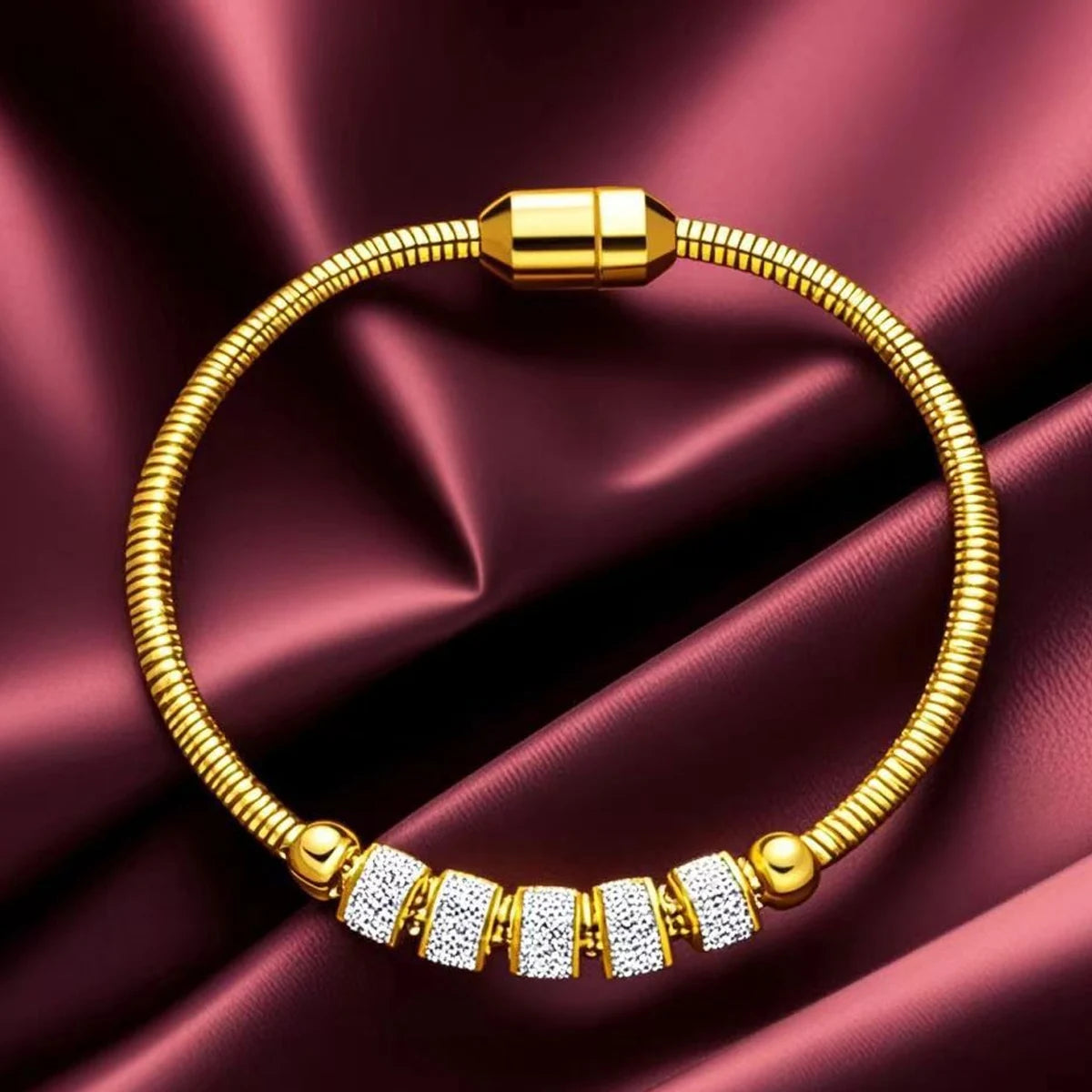 Pulsera Magnética Dorada con Cristales para Mujer