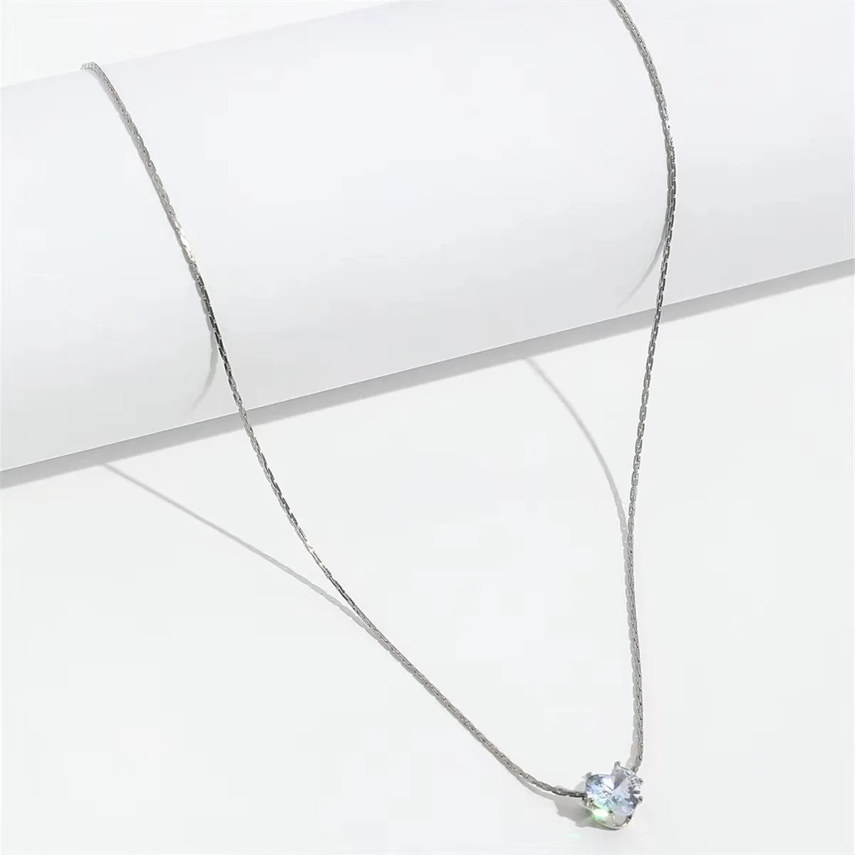 Peri'sbox-collar con dije de circonita solitario minimalista y delicado, cadena de acero inoxidable antideslustre, collar redondo de piedra Cz transparente, nuevo