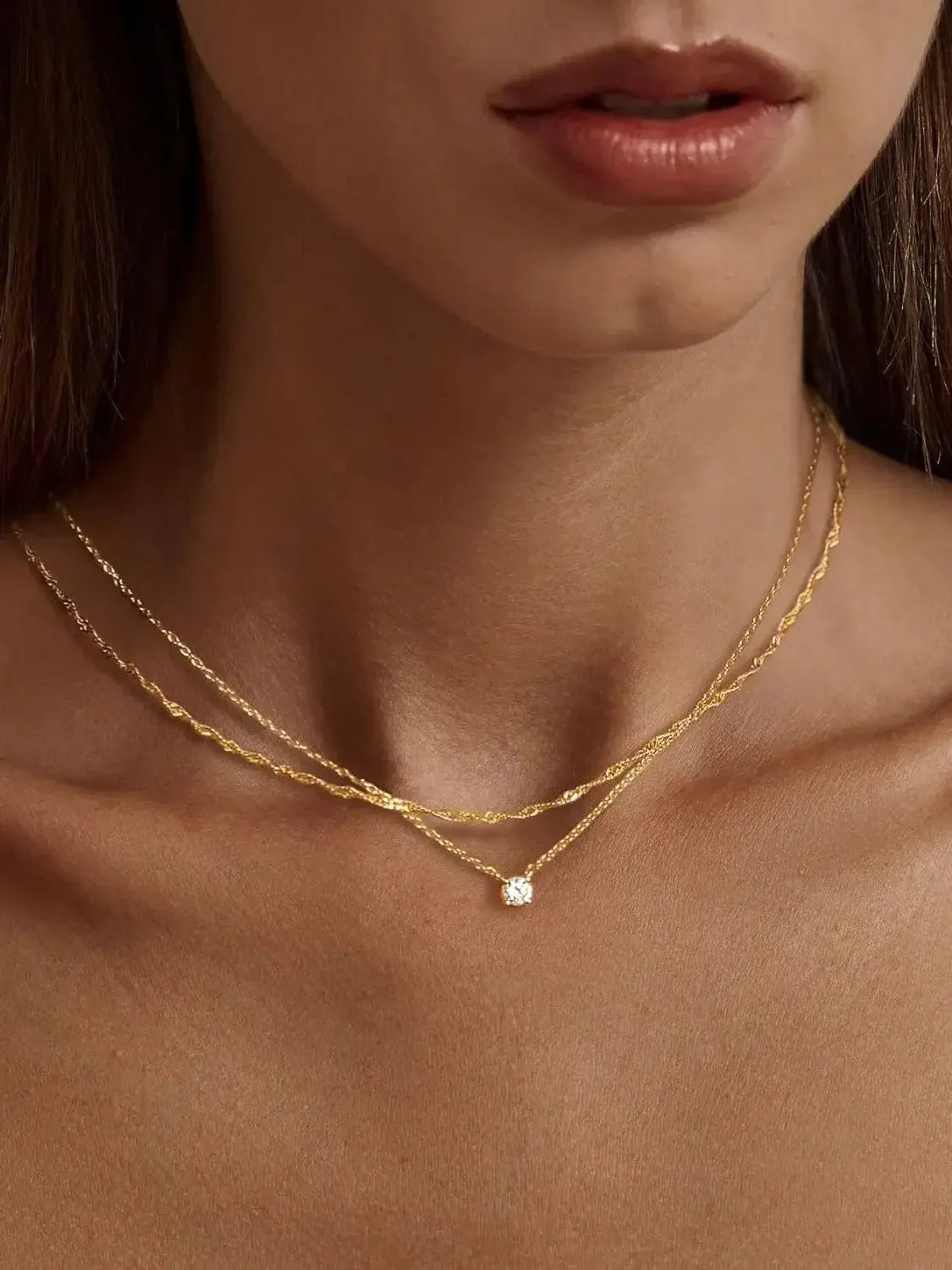 Collares de diamantes para mujer, gargantilla de oro K/plata esterlina, collares de joyería chapados en oro simples para regalos de mujer