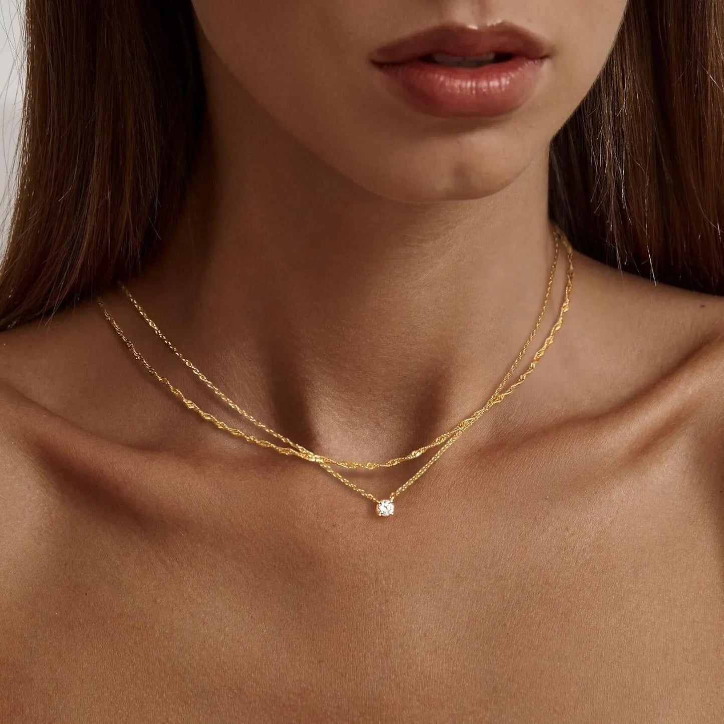 Collares de diamantes para mujer, gargantilla de oro K/plata esterlina, collares de joyería chapados en oro simples para regalos de mujer