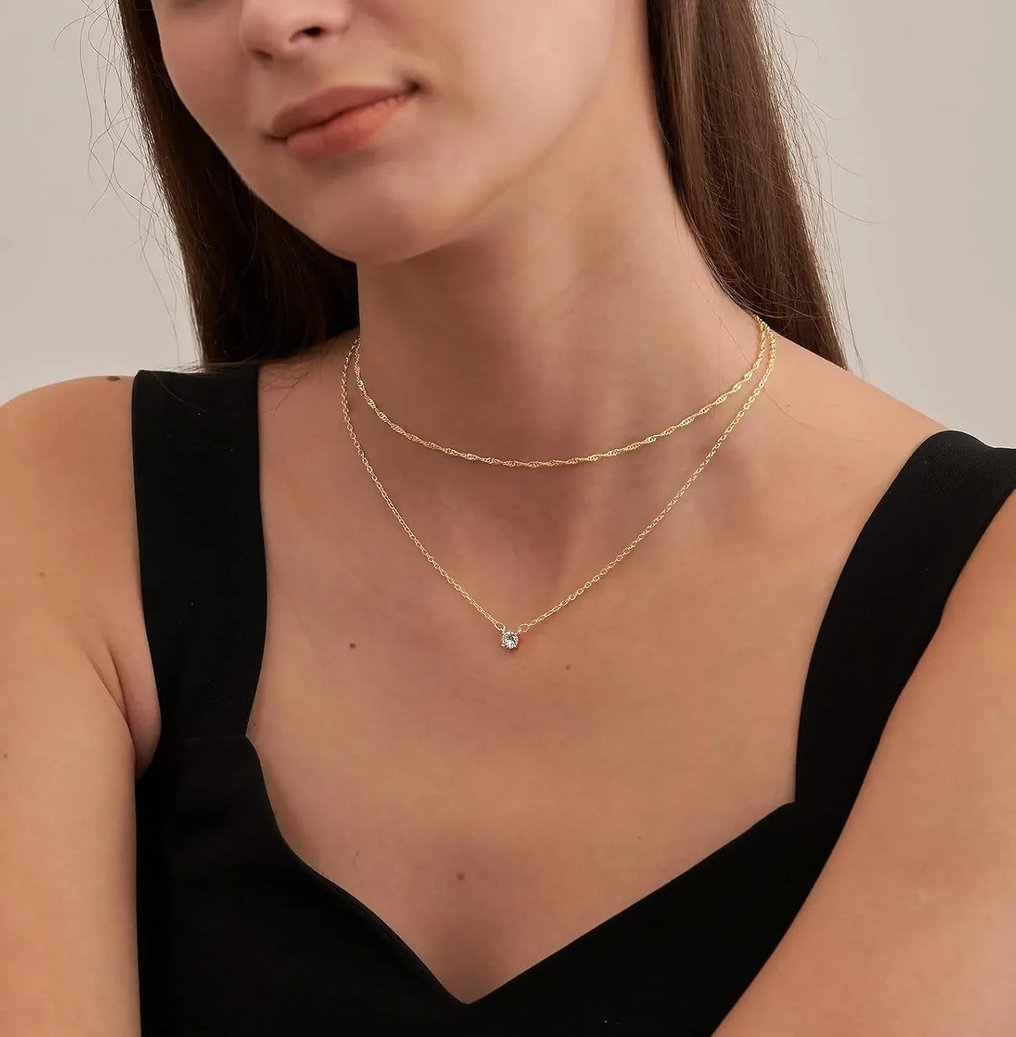 Collares de diamantes para mujer, gargantilla de oro K/plata esterlina, collares de joyería chapados en oro simples para regalos de mujer