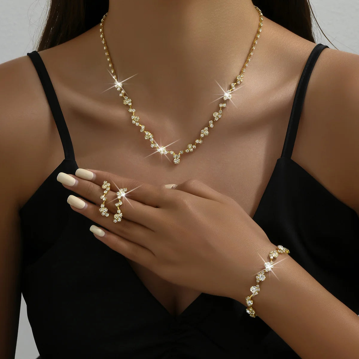 Colar Flor com Brincos e Conjunto de Pulseiras, Acessórios Femininos para Casamento, 4 Peças
