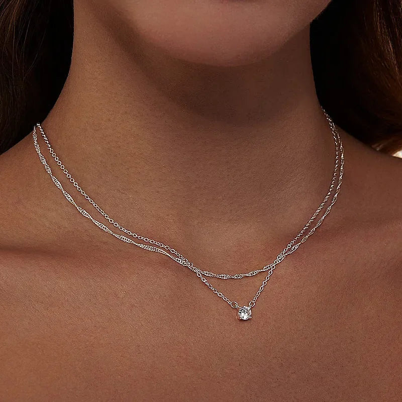 Collares de diamantes para mujer, gargantilla de oro K/plata esterlina, collares de joyería chapados en oro simples para regalos de mujer