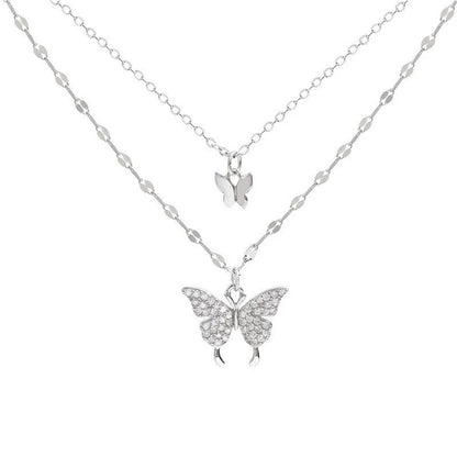 Nuevo collar de mariposa brillante para mujer, exquisito collar de cadena de clavícula de doble capa, joyería para regalo de mujer