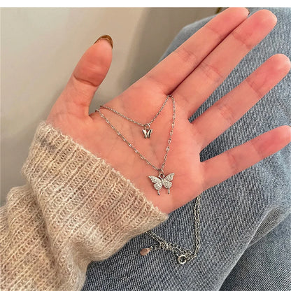 Nuevo collar de mariposa brillante para mujer, exquisito collar de cadena de clavícula de doble capa, joyería para regalo de mujer