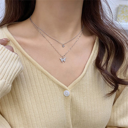 Nuevo collar de mariposa brillante para mujer, exquisito collar de cadena de clavícula de doble capa, joyería para regalo de mujer
