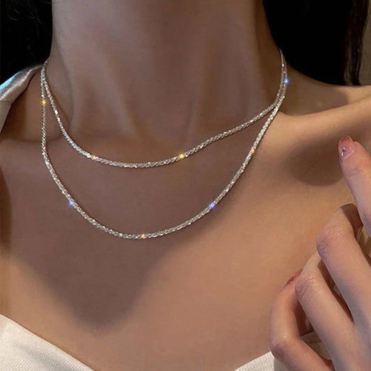 Collar brillante de Color plateado para mujer, gargantilla de cadena de clavícula a la moda, accesorios de joyería para fiesta y boda coreanos para niñas