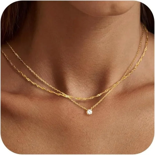 Collares de diamantes para mujer, gargantilla de oro K/plata esterlina, collares de joyería chapados en oro simples para regalos de mujer