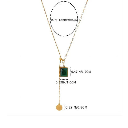 Collares con colgante de circonia verde de acero inoxidable cuadrados a la moda para mujeres y niñas, joyería de gota redonda de Metal de Color dorado para cumpleaños