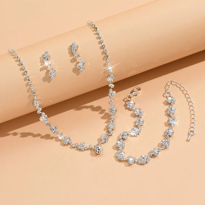 Colar Flor com Brincos e Conjunto de Pulseiras, Acessórios Femininos para Casamento, 4 Peças