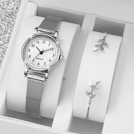 Reloj de moda para mujer, conjunto de relojes de pulsera informales, relojes de pulsera de cuarzo con esfera Simple para mujer, reloj de vestir para mujer