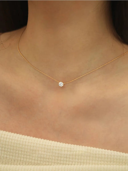Peri'sbox-collar con dije de circonita solitario minimalista y delicado, cadena de acero inoxidable antideslustre, collar redondo de piedra Cz transparente, nuevo