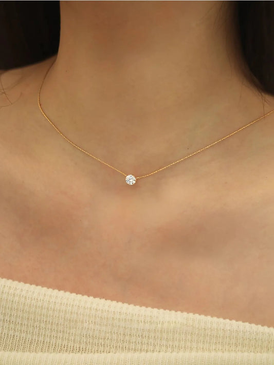 Peri'sbox-collar con dije de circonita solitario minimalista y delicado, cadena de acero inoxidable antideslustre, collar redondo de piedra Cz transparente, nuevo