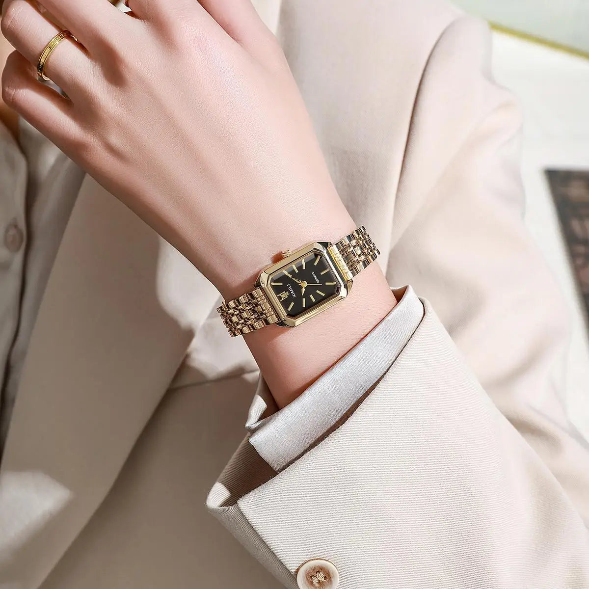 Reloj clásico de moda con pulsera de cinco cuentas, reloj cuadrado de moda para mujer, esencial de diosa