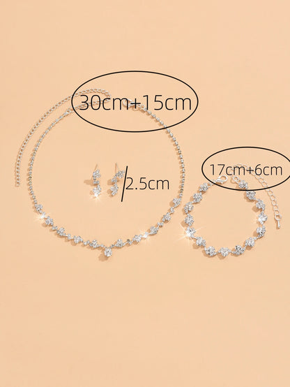Colar Flor com Brincos e Conjunto de Pulseiras, Acessórios Femininos para Casamento, 4 Peças