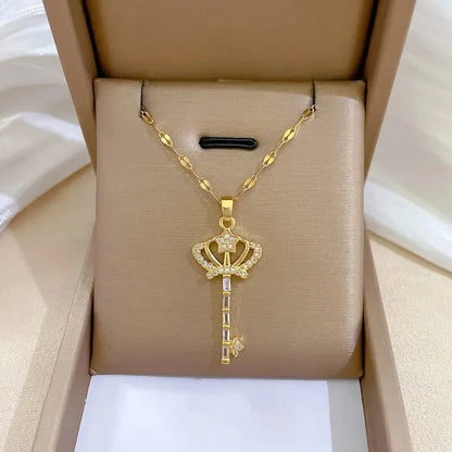 Collares con colgante de circonia verde de acero inoxidable cuadrados a la moda para mujeres y niñas, joyería de gota redonda de Metal de Color dorado para cumpleaños