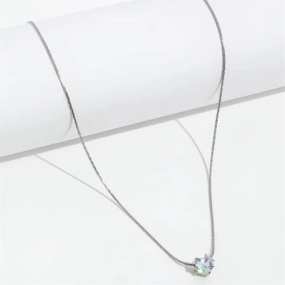 Peri'sbox-collar con dije de circonita solitario minimalista y delicado, cadena de acero inoxidable antideslustre, collar redondo de piedra Cz transparente, nuevo