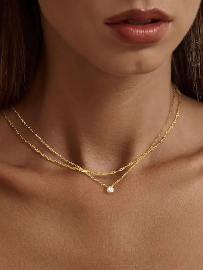 Collares de diamantes para mujer, gargantilla de oro K/plata esterlina, collares de joyería chapados en oro simples para regalos de mujer