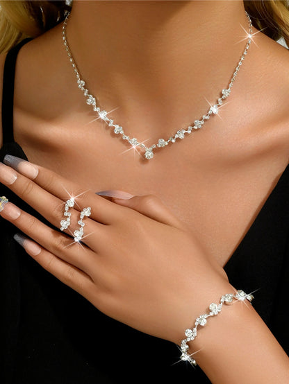 Colar Flor com Brincos e Conjunto de Pulseiras, Acessórios Femininos para Casamento, 4 Peças
