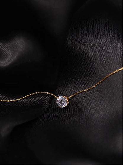 Peri'sbox-collar con dije de circonita solitario minimalista y delicado, cadena de acero inoxidable antideslustre, collar redondo de piedra Cz transparente, nuevo