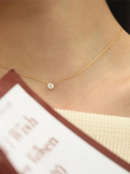 Peri'sbox-collar con dije de circonita solitario minimalista y delicado, cadena de acero inoxidable antideslustre, collar redondo de piedra Cz transparente, nuevo