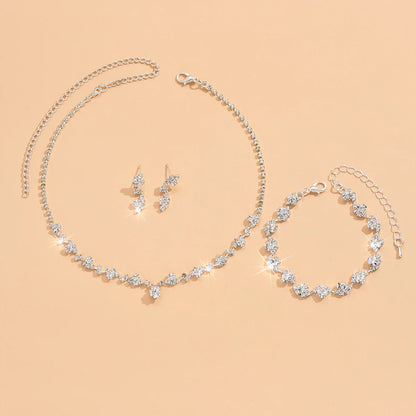 Colar Flor com Brincos e Conjunto de Pulseiras, Acessórios Femininos para Casamento, 4 Peças