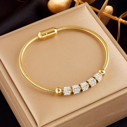 Pulsera Magnética Dorada con Cristales para Mujer