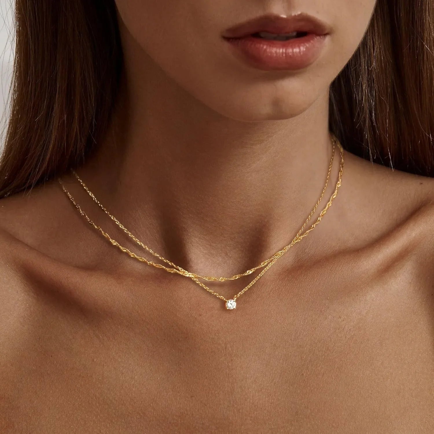 Collares de diamantes para mujer, gargantilla de oro K/plata esterlina, collares de joyería chapados en oro simples para regalos de mujer